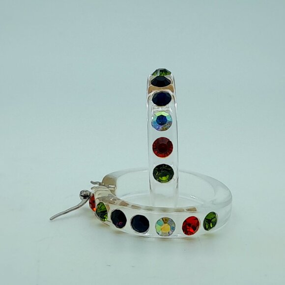 clear lucite Acrylic wide 1.5 Hoop winter multi  Latch back Fashion Earrings - Picture 6 of 7